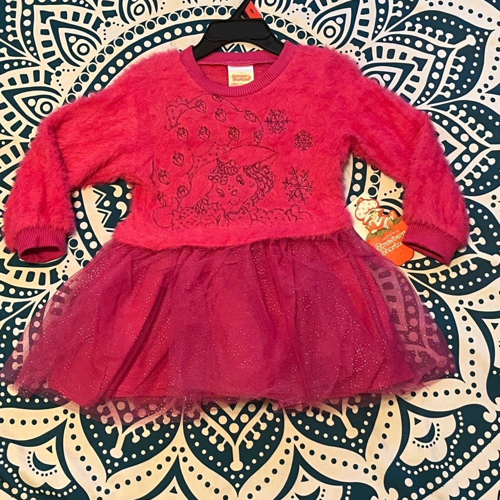NWT Little Girls Sz 2T Pink Strawberry Shortcake Dress with Tulle Skirt